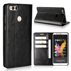 Zouzt Folio Flip Wallet Case Compatible Huawei Honor 7X Huawei Mate Se Leather Case Kickstand Feature card Slots magnetic Closure Black