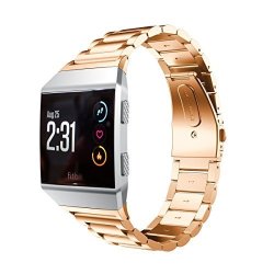 Aiiko Compatible With Fitbit Ionic Bands Stainless Steel Metal Smart Watch Strap Replacement For Fitbit Ionic Smart Watch Gold