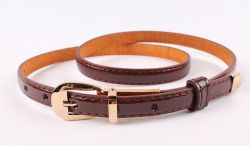 Belt For Women Made Of Genuine Leather In Candy Color - Coffee