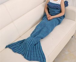 Knitted Mermaid Tail Blanket Soft Mermaid Blanket For Child And Adult Fashion Sleeping Bags 55" X 27.5" Turquoise