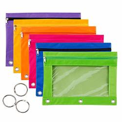 6 Pieces Ring Binder Pouch Pencil Bag With Holes 3-Ring Zipper