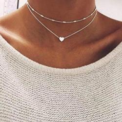Women Necklace Pendant Lavany Multilayer Necklace With Love Heart Pendant Chain Jewelry Gift For Women Silver