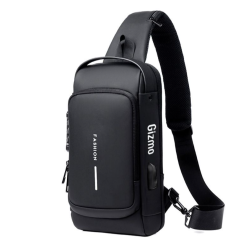 Gzimo Anti-theft Lock Sling Chest Bag Shoulder Crossbody With USB Port - Black