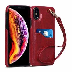 Fyy Case For Iphone XS 5.8" 2018 IPHONE X 10 2017 Pu Leather Wallet Case With Detachable Hand Strap For Iphone XS 5.8" 2018 IPHONE X 10 2017 Wine Red