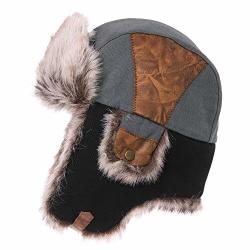 Mens Womens Patchwork Faux Fur Hunting Mad Bomber Trapper Flaps Winter Cap Ushanka Russian Hat Gray
