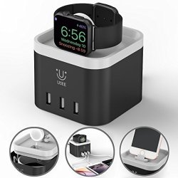 Apple Charging Dock Iphone Watch Stand 4 Port USB Charging Station Cable Management Nightstand