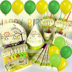 Owl Birthday Party Supplies Pack For 6 Owl Plates Napkins Cups Birthday Banner Balloons Hats Eye Mask Paper Speaker Whistles And Straws 73PCS