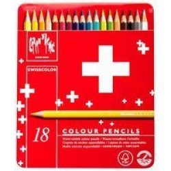 Caran D& 39 Ache Swisscolor Watersoluble Coloured Pencil Set Packed In Metal Tin 18 Assorted Colours