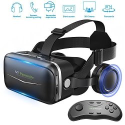 Pansonite VR Headset With Remote Controller 3D Glasses Virtual Reality Headset For VR Games & 3D Movies Eye Care System For Iphone And Android Smartphones Sb-black
