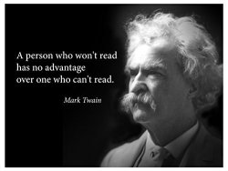 Mark Twain Portrait Poster Large With Famous Quote" A Person Who Won't Read Has No Advantage Over One Who Can't Read" Portrait For Hanging