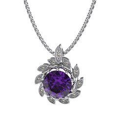 Why Jewellery Alluring Amethyst Leaf Collection Amethyst And Diamond Pendant And Chain in Silver