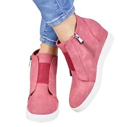 Fisace Womens Wedge High Top Fashion Sneakers Side Zipper Platform Ankle Booties