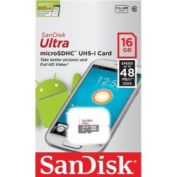 Sandisk Ultra 16GB Uhs-i Class 10 Microsdhc Memory Card Up To 48MB S SDSQUNB-016G
