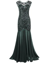 Prettyguide Women 's 1920S Black Sequin Gatsby Maxi Long Evening Prom Dress Green - 14 16