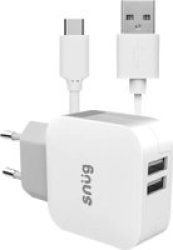 Snug 2 Port USB Home Charger With Type-c Cable 3.4AMP White
