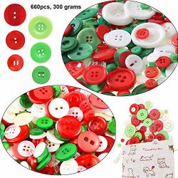 Round Craft Resin Buttons for Crafts Sewing Decorations OOTSR Favorite Findings Basic Buttons for Childrens Manual Button Painting with Drawstring Gift Bag 300g, Red, Green and White 660pcs 