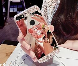Huawei Y6 Pro 2017 Case Huawei Y6 Pro 2017 Cover Bling Rhinestone Diamond Glitter Rubber Plating Mirror Case Bear Stand Holder Kickstand Soft Tpu