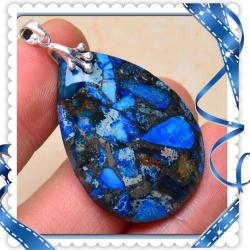 Spectacular One Of A Kind Blue Copper Turquoise Solid.925 Silver Pendant