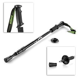 Flexzion Trekking Pole Antishock Stick Alpenstock Black - Retractable 26"-55" Extandable Ultralight Aluminum For Outdoor Sports Hiking Walking Travel Camping Backpacking