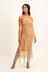 Keira Cowl Neck Ruffle Dress - Brown Zebra Print - S