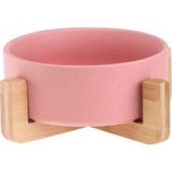 Small Ceramic Bowl With Wooden Stand - Pink