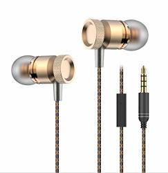 Shot Case Metal Earphones For Alcatel 1S 2019 With Microphone Hands-free In-ear Headphones Universal Jack Gold