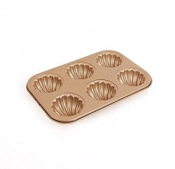 Madeleine Pans 6-CUP Shell Cake Baking Cup Mould Non Stick Gold Carbon Steel 2.5INCH Cup Bakeware