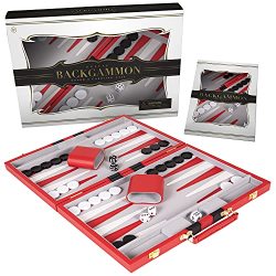 Crazy Games Backgammon Set - Classic Red Large 18 Inch Backgammon Sets For Adults Board Game With Premium Leather Case - Best Strategy &