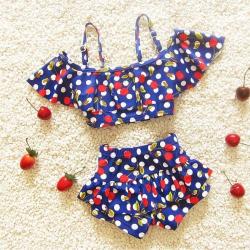 Baby Girl Bikini 2 Pieces Cherry Pattern Tankinis Set Cute Swimsuit Size: M Dark Blue