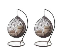 Swing Hanging Chairs patio Garden Balcony -2 Pack- Brown Colour