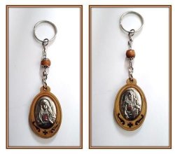 Key Ring - Sacred Heart Immaculate Heart Wood & Metal