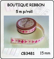 The Velvet Attic - Boutique Ribbon Printed Cotton Roll - Pink Birds & Hearts - 15mm X 5m