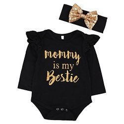 Newborn Baby Girls Clothes Floral Mommy Is My Bestie Bodysuit Romper +headband 6-9 Months Black
