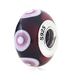 Soulove Circle Charm Dark Red Glass Bead 925 Silver Core For European Compatible Bracelet