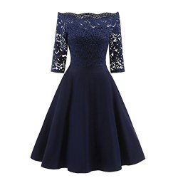 Taore Dress Women New Vintage Lace Formal Patchwork Wedding Cocktail Party Retro Swing Dress US8 Tagxl Navy A