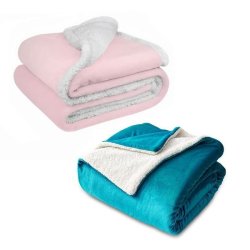 Soft Sherpa Fleece Blanket Throw 127X152CM Set Of 2 - Pink & Blue