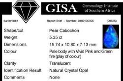G.i.s.a. Certified 5.35ct Opal - Vivid Multi-colour Play Of Fire