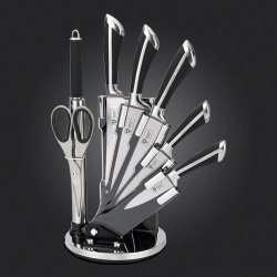 Royalty Line 8-PIECE Stainless Steel Knife Set With Rotating Stand - Black