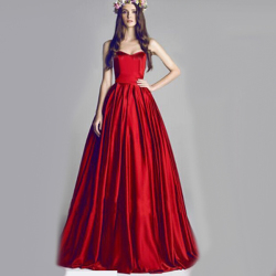 Sweet Red Off The Shoulder Solid Satin Floor-length Evening Dress Door Delivery For Only R45