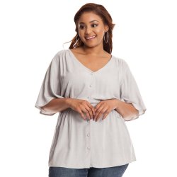 Donnay Plus Size Button Through Batwing Sleeve Blouse - Green
