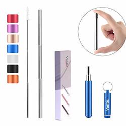 Vantic Telescopic Reusable Portable Stainless Steel Metal Drinking Straw With Travel Case & Cleaning Brush 2019 Blue