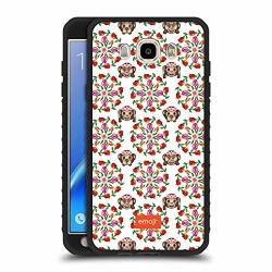 Official Emoji Monkey And Flower Floral Patterns Black Armour Lite Case Compatible For Samsung Galaxy J7 2016