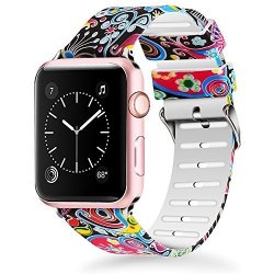 Lwsengme Compatible With Apple Watch Band 38MM 42MM Soft Silicone Replacment Sport Bands Compatible With Iwatch Series 3 Series 2 Series 1 - Pattern Printed FLOWER-3 42MM
