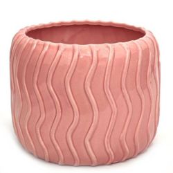 Pamper Hamper Ph Garden - Large Pot Cover White With Wiggle Design Pink D19 X H15CM