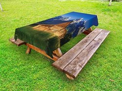 Lunarable Rustic Outdoor Tablecloth The Moulton Barn And Teton Mountain Range In Grand Teton National Park Wyoming Decorative Washable Picnic Table Cloth 58 X