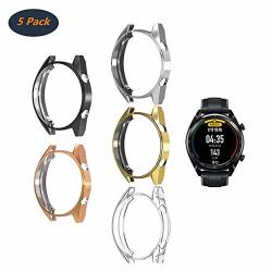 5-PACK Compatible With Huawei Watch Gt active 46MM Watch Case Soft Tpu Plated Scratch-proof All-around Protective Bumper Shell Cover Black+silver+clear+gold+rose Gold