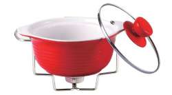 Round Stoneware Food Warmer Set- Red