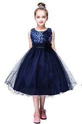 Yming Flower Girls Dress Sequin Party Dress Wedding Pagant Dress Navy Blue 3-4 Years