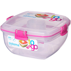 Sistema 1.1L To Go Salad Container With Pink Handles