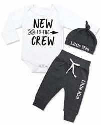 Newborn Baby Boy Clothes New To The Crew Letter Print Romper+long Pants+hat 3PCS Outfits Set Newborn